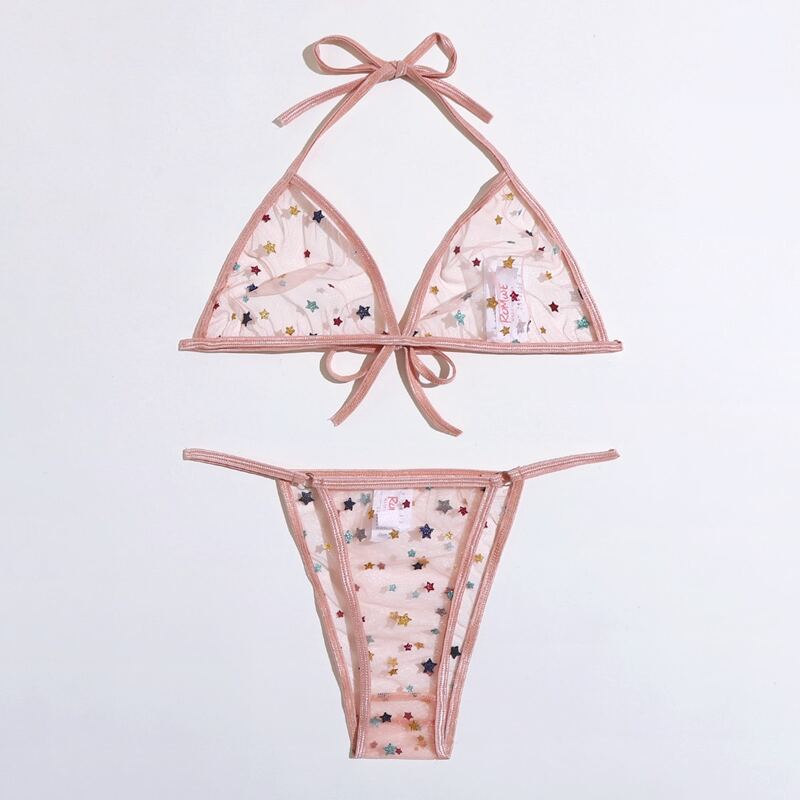 

Star Sheer Mesh Lingerie Set, Baby pink