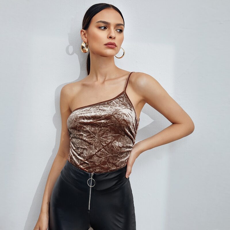 

One Shoulder Velvet Top, Multicolor