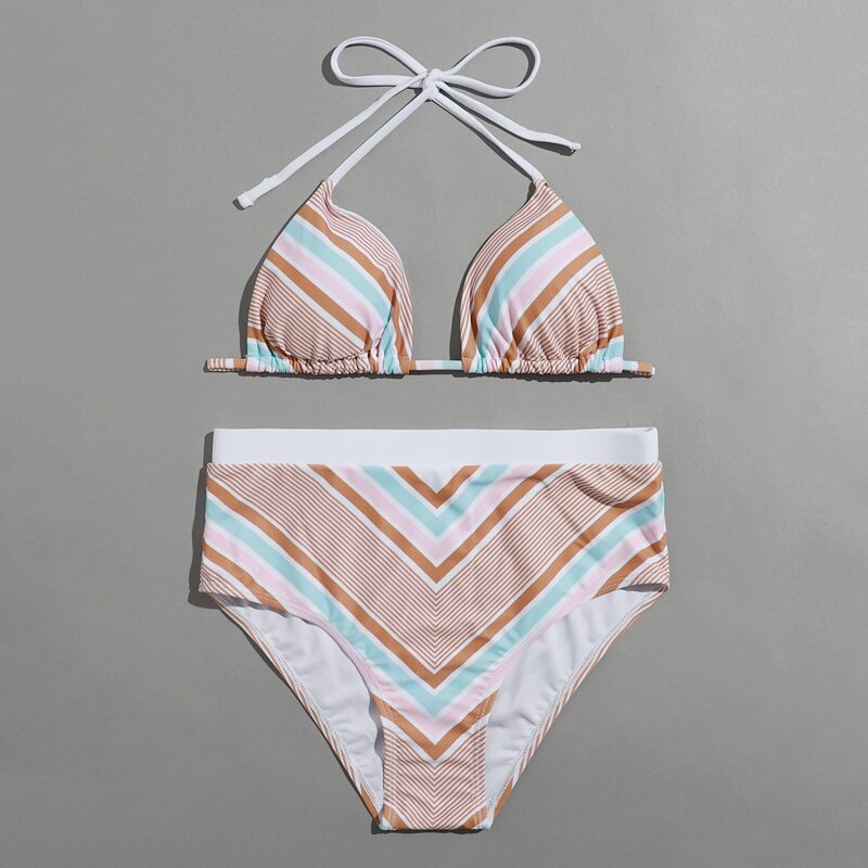 

Stripe High Waist Bikini Swimsuit, Multicolor