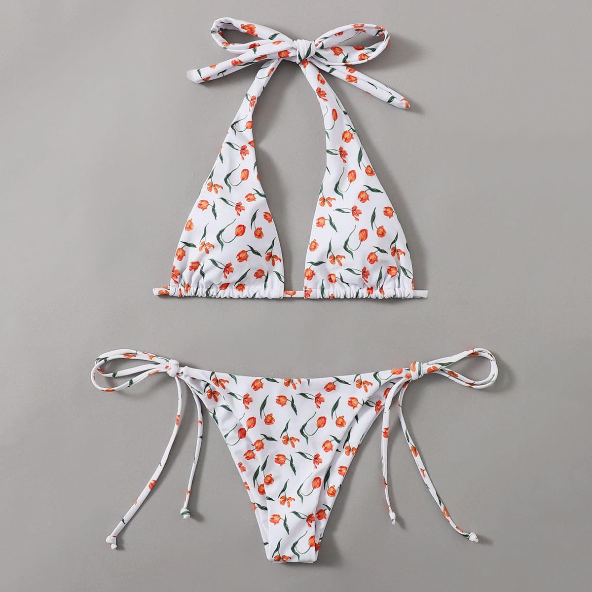 

Floral Halter Tie Side Bikini Swimsuit, Multicolor