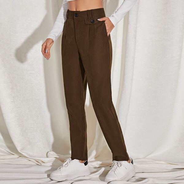 

High Waist Pocket Side Tailored Pants, Coffee brown
