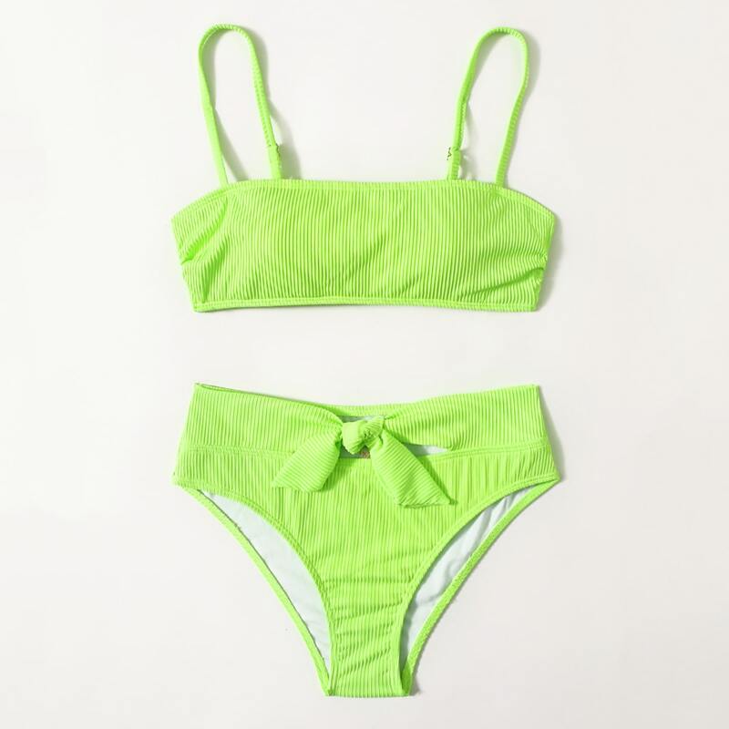 

Knot Detail High Waist Bikini Swimsuit, Neon