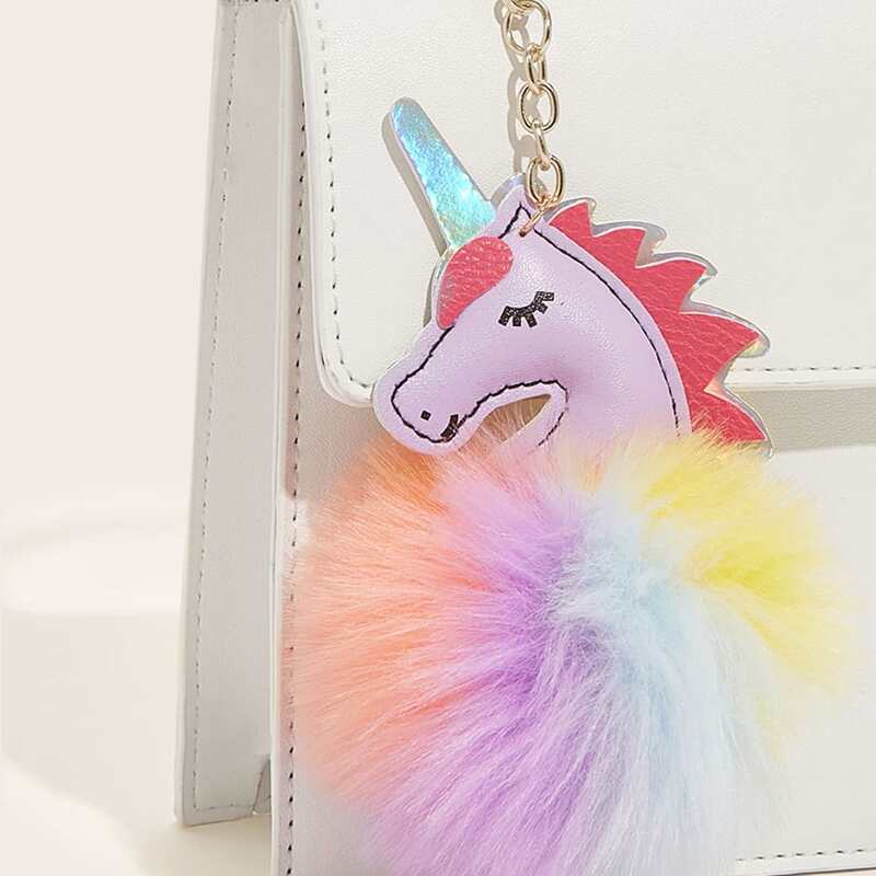 

Unicorn Pom Pom Keychain, Multicolor