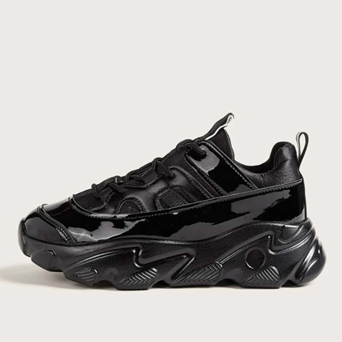 

Solid Lace-up Chunky Sneakers, Black