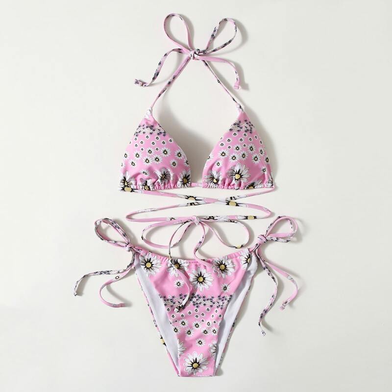 

Daisy Floral Crisscross Bikini Swimsuit, Multicolor