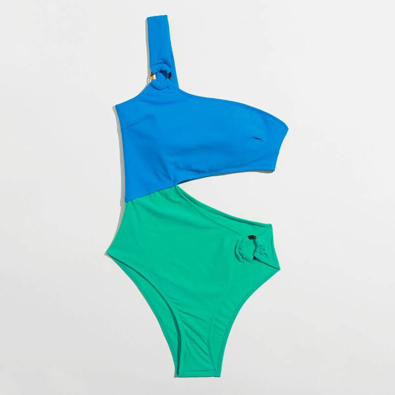 

Two Tone Cut-out One Piece Swimsuit, Multicolor