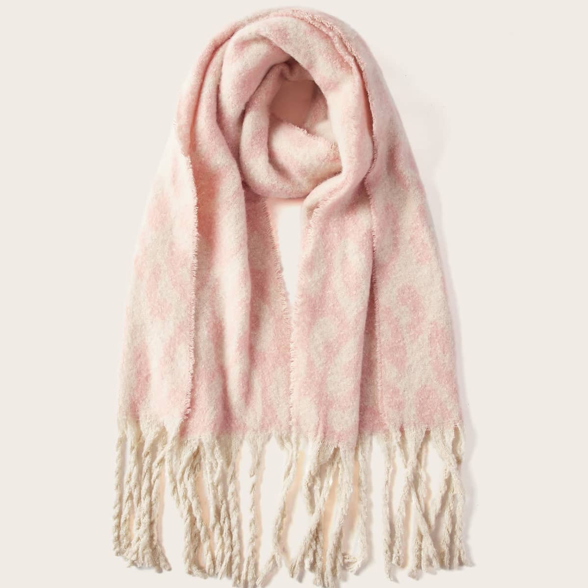 

Leopard Tassel Trim Scarf, Baby pink