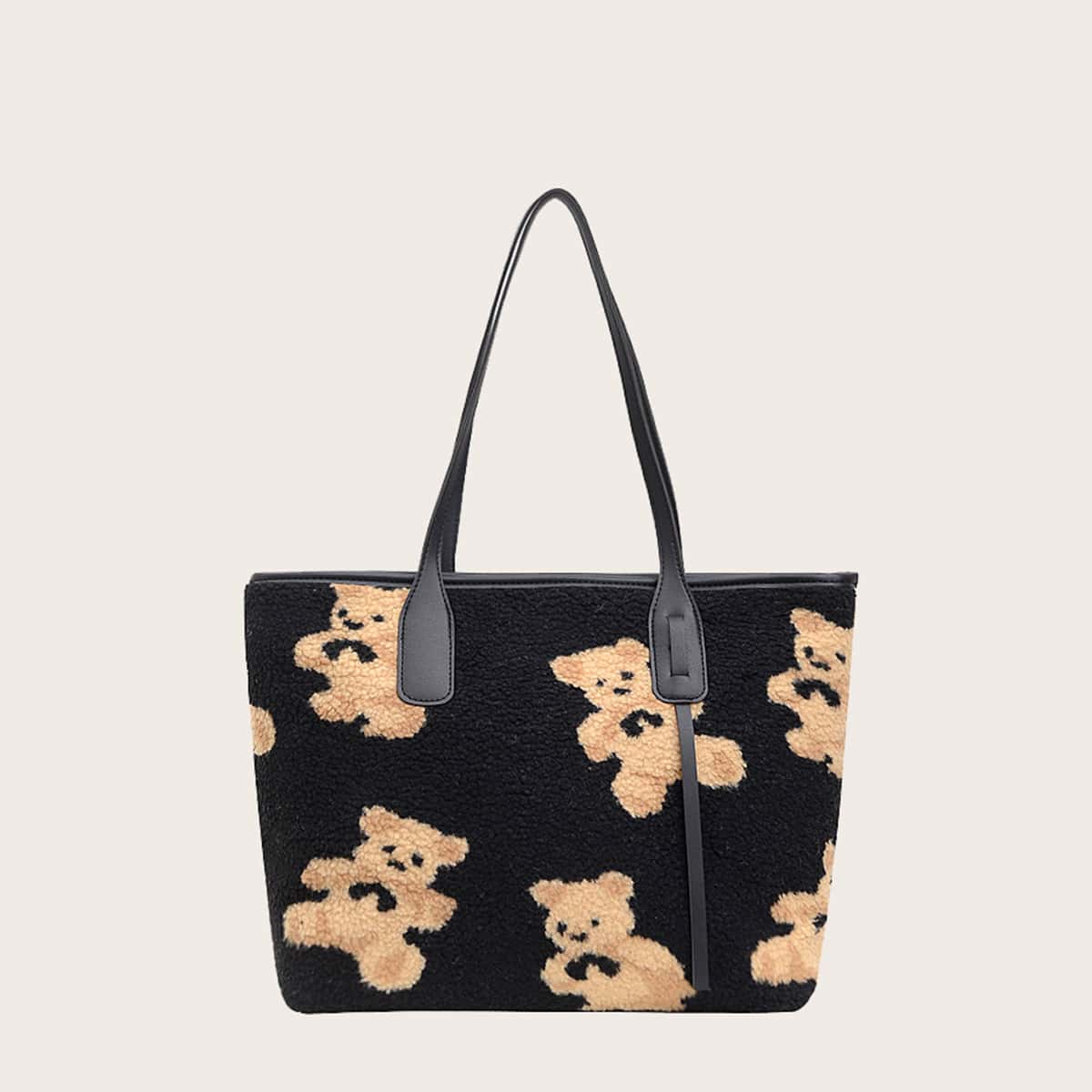 

Cartoon Bear Tote Bag, Black