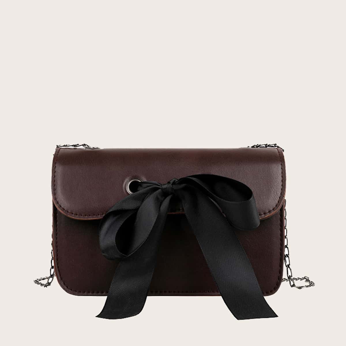 

Solid Bow Tie Crossbody Bag, Brown