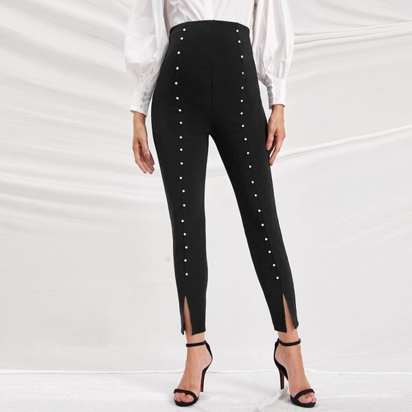 

Maternity Pearl Detail Split Hem Pants, Black