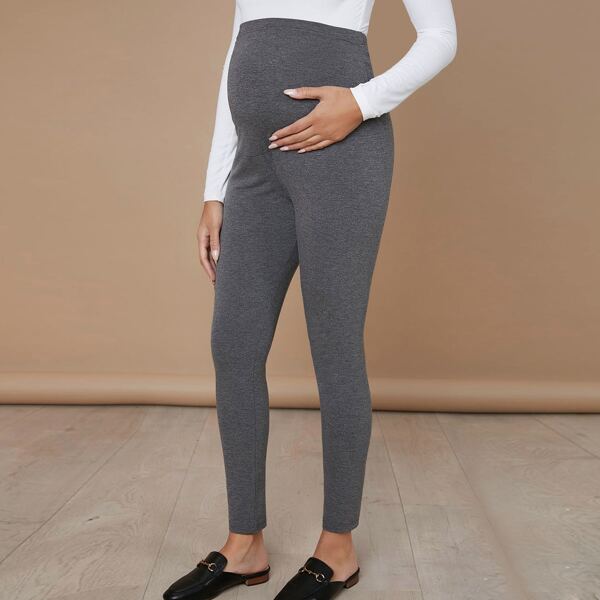 

Maternity High Waist Solid Leggings, Dark grey