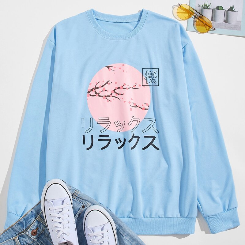 

Guys Floral & Letter Graphic Sweatshirt, Baby blue