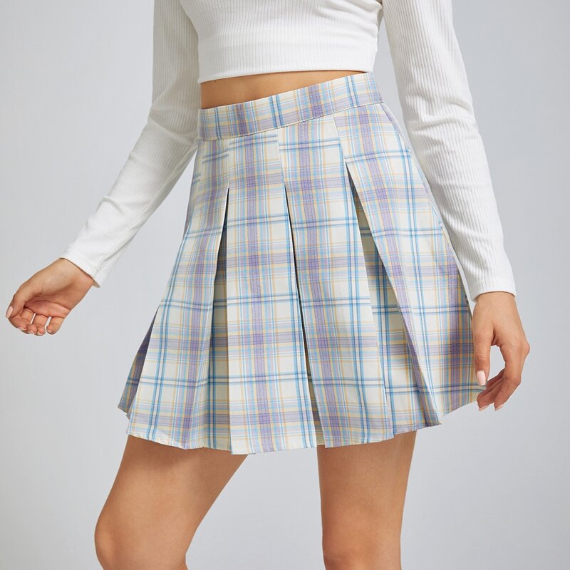 

Plaid Pleated Skirt, Multicolor