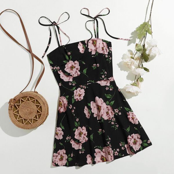 

Knot Shoulder Floral Print Slip Dress, Multicolor