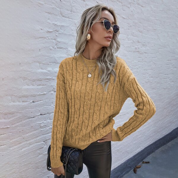 

Cable Knit Drop Shoulder Sweater, Yellow
