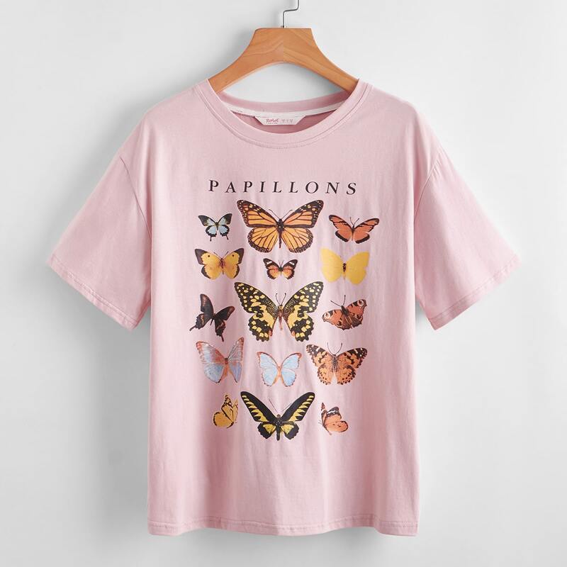 

Butterfly Print Tee, Pink