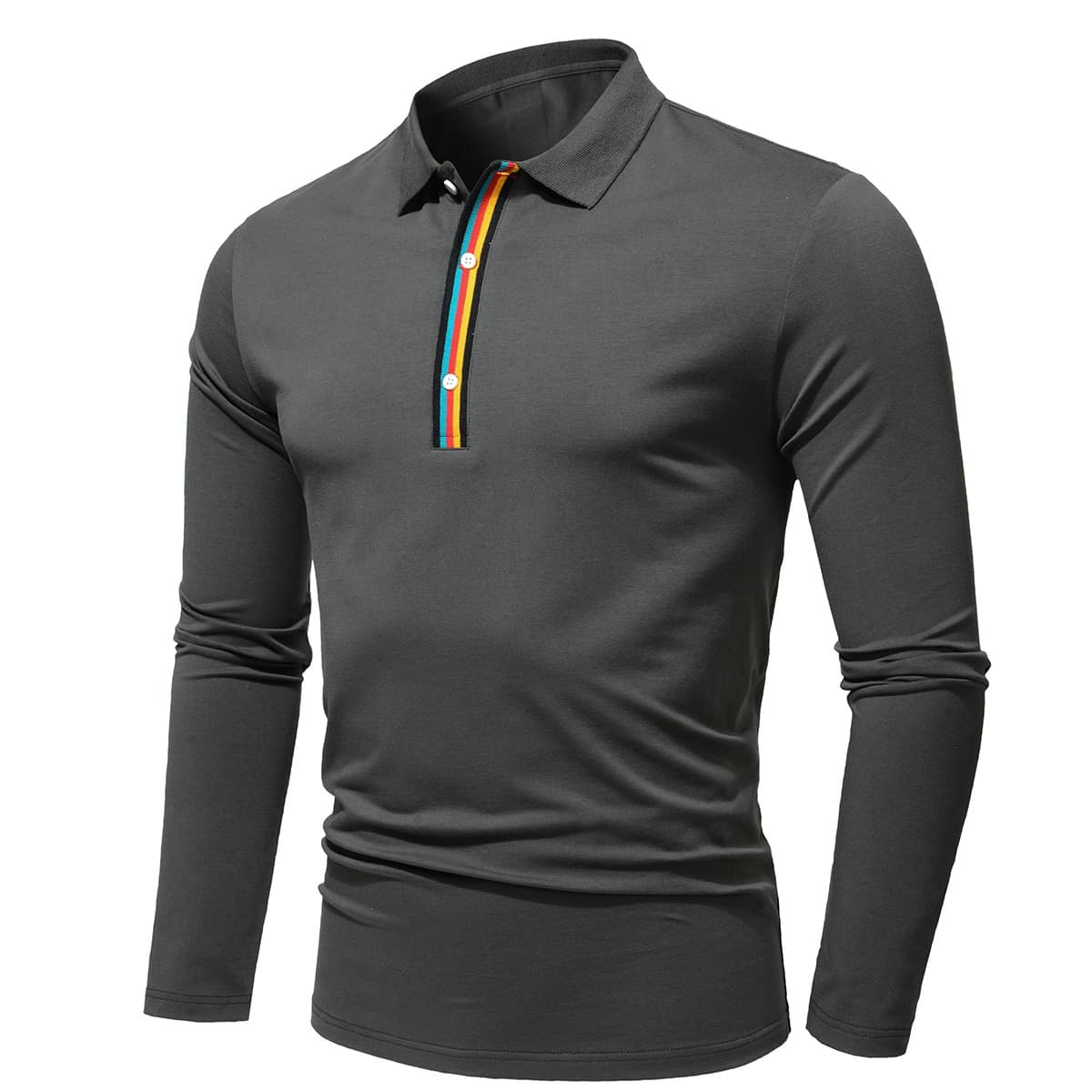 

Guys Rainbow Striped Print Polo Shirt, Dark grey