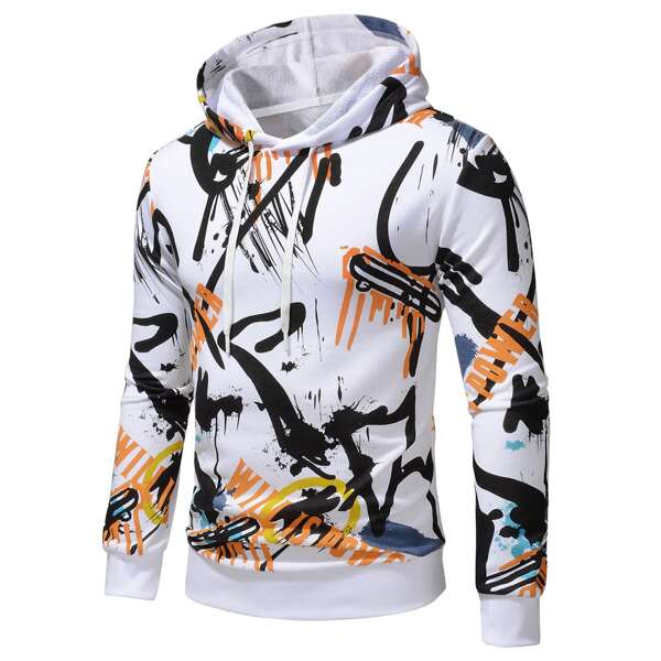 

Men Graffiti Print Drawstring Hoodie, Multicolor