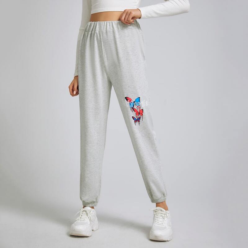 

Butterfly Pattern Sweatpants, Light grey