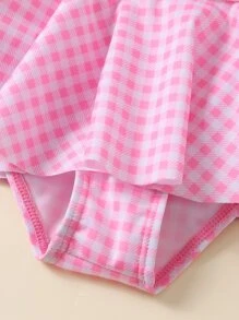 Young Girl Gingham Knot Front Bikini Set Summer Beach - Baby Pink - View 5