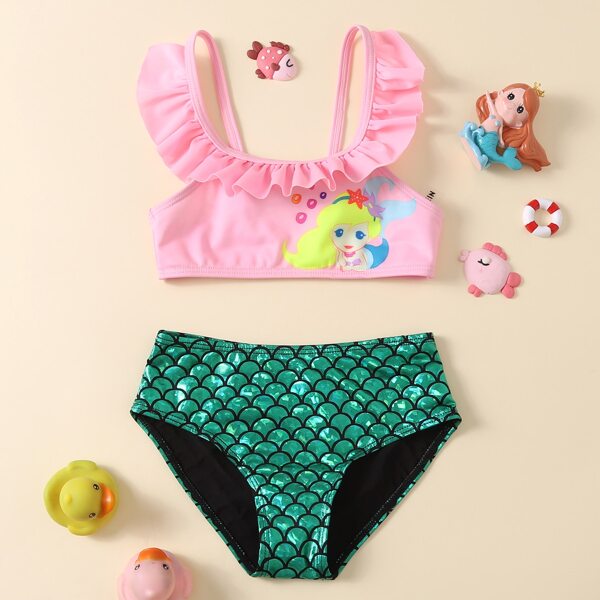 

Toddler Girls Fish Scale Print Bikini Swimsuit, Multicolor