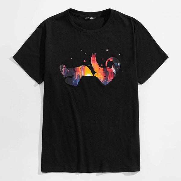 

Men Astronaut Print Tee, Black