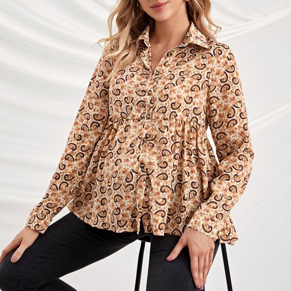 

Maternity Paisley Print Peplum Blouse, Apricot