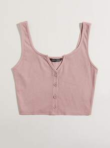 SHEIN EZwear 缺口領紐扣背心上衣 - 藕粉色 - 查看 4