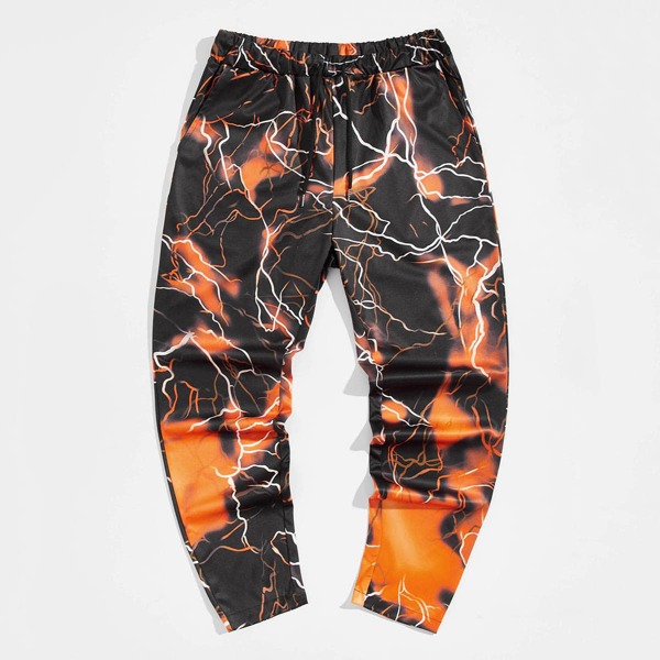 

Men Lightning Print Pants, Multicolor