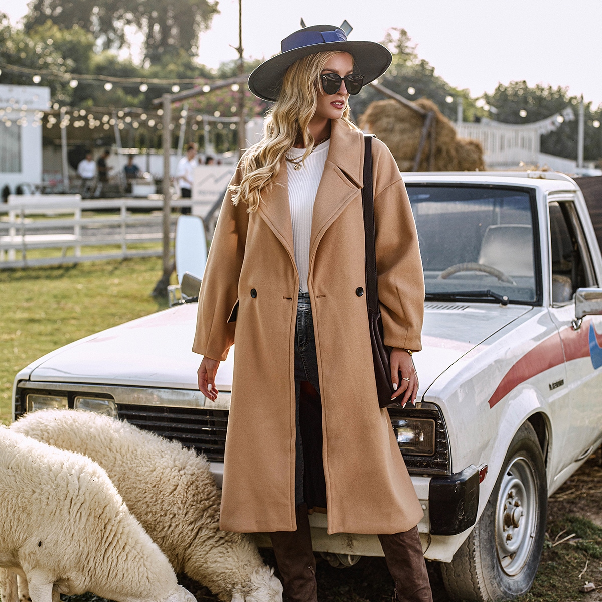 Image of Lapel Collar Drop Shoulder Pea Coat