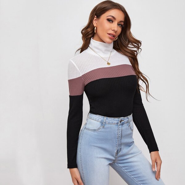 

Colorblock Mock Neck Tee, Multicolor