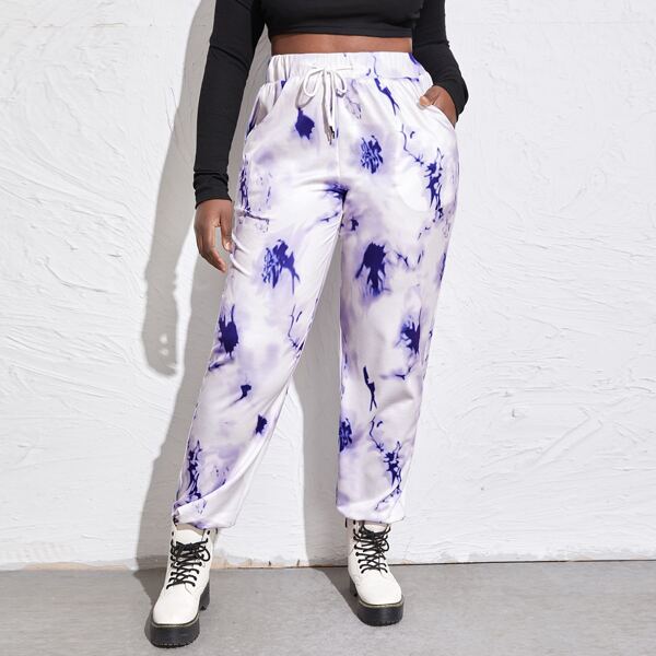 

Plus Tie Dye Drawstring Waist Sweatpants, Multicolor