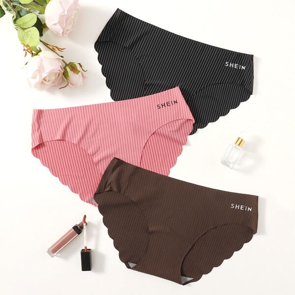 

3pack Striped Scallop Trim Panty Set, Multicolor