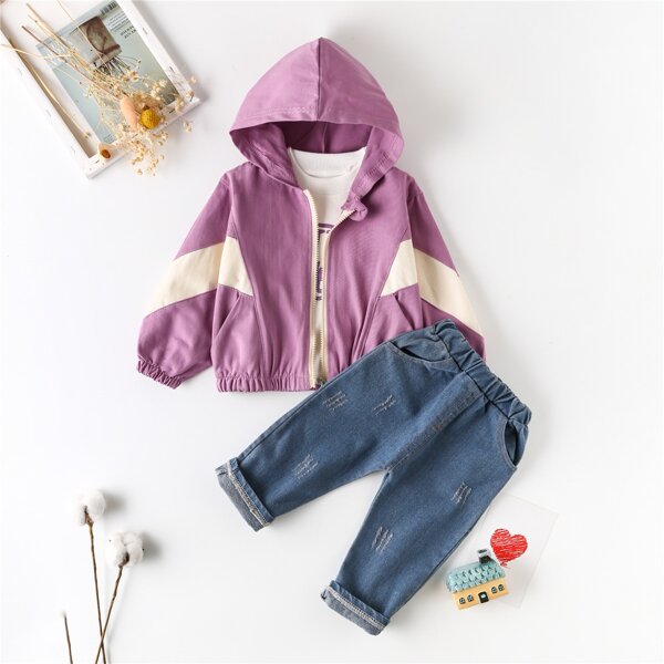 

Toddler Boys Letter Graphic Tee & Hooded Jacket & Jeans, Multicolor