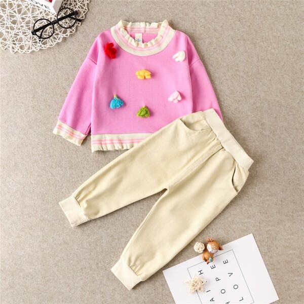 

Toddler Girls Stereo Floral Sweatshirt With Joggers, Multicolor