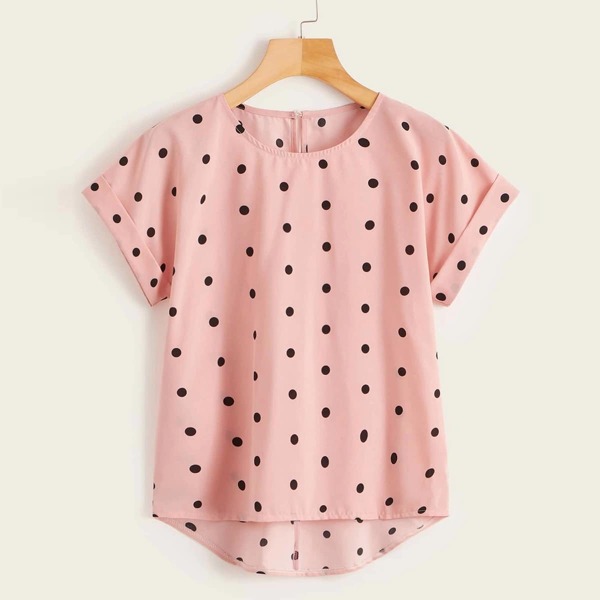 

Plus Polka Dot High Low Blouse, Baby pink