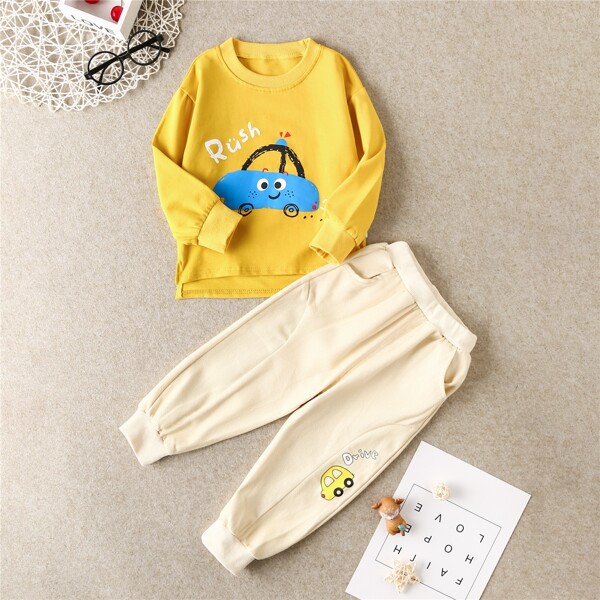 

Toddler Boys Letter & Car Print Sweatshirt & Sweatpants, Multicolor