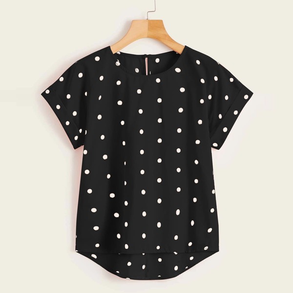 

Plus Polka Dot High Low Blouse, Black