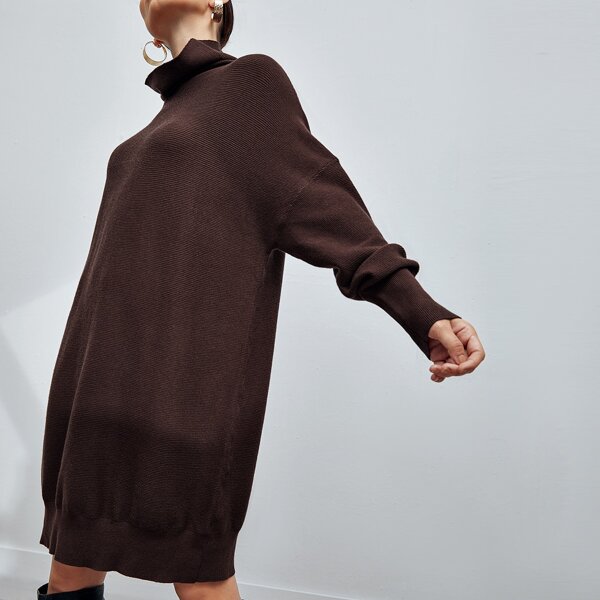 

Cowl Neck Drop Shoulder Sweater Dress, Chocolate brown