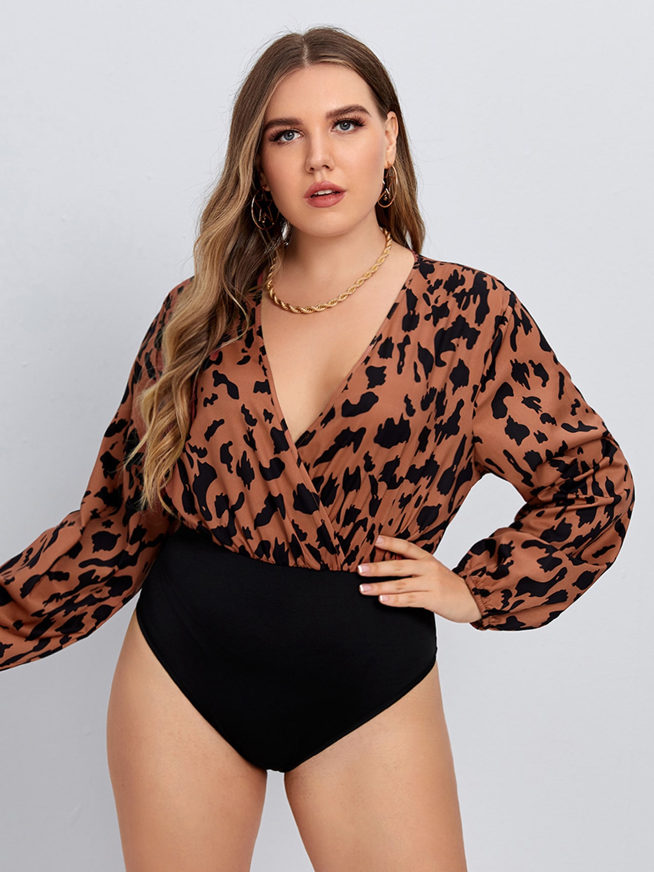 Plus Allover Print Surplice Front Bodysuit thumbnail