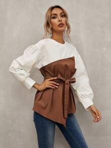 EMERY ROSE Keyhole Back Belted 2 In 1 Top Fall Cloth For Women - Multicolor - View 5