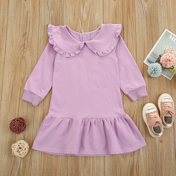 

Toddler Girls Peter Pan Collar Ruffle Hem Dress, Lilac purple