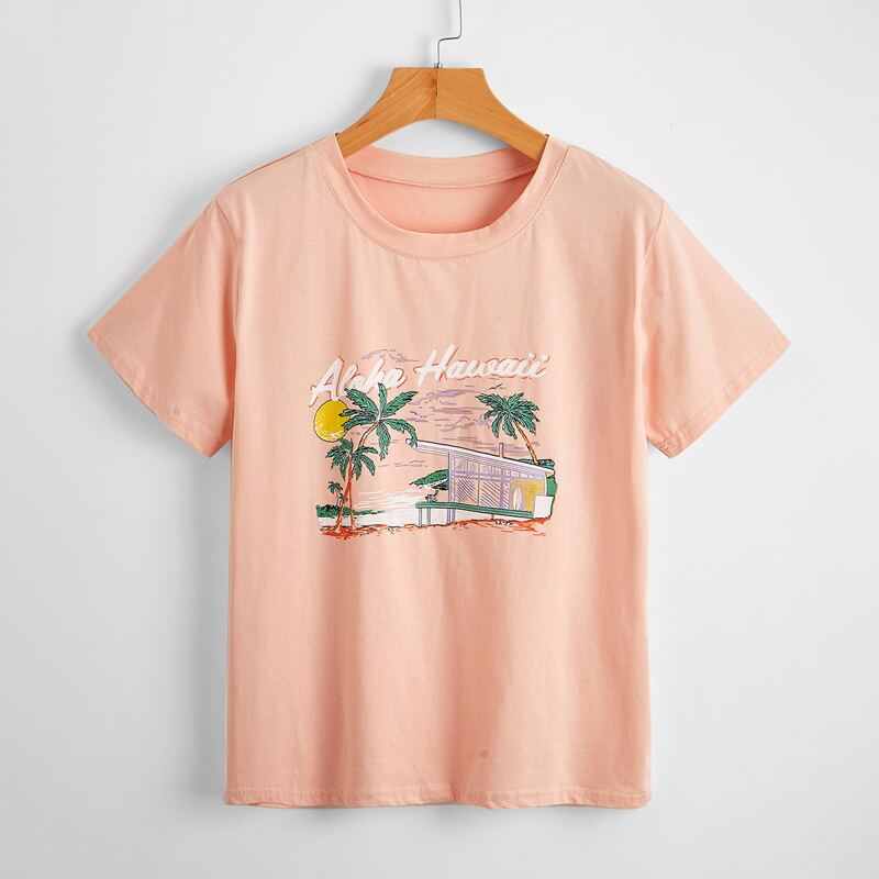 

Letter Tropical Graphic Tee, Coral pink