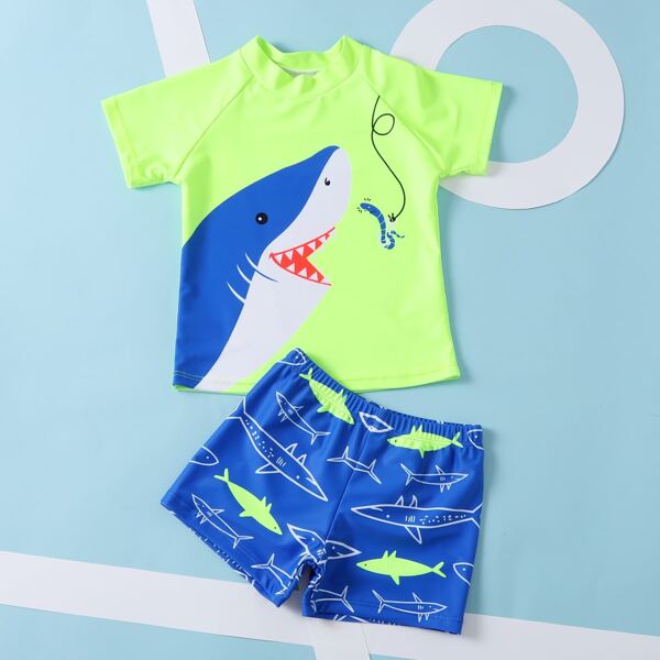 

Toddler Boys Cartoon Shark Print Swimsuit, Multicolor