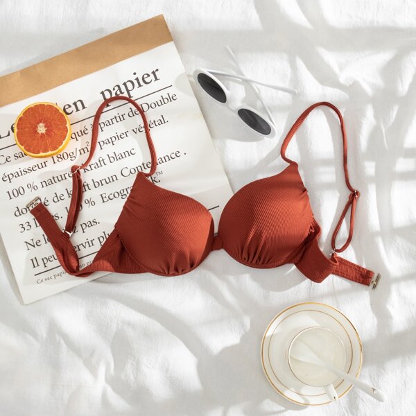 

Rib Underwire Bikini Top, Rust brown