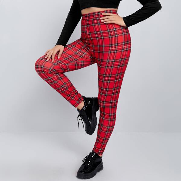 

Plus Tartan Print Elastic Waist Leggings, Multicolor