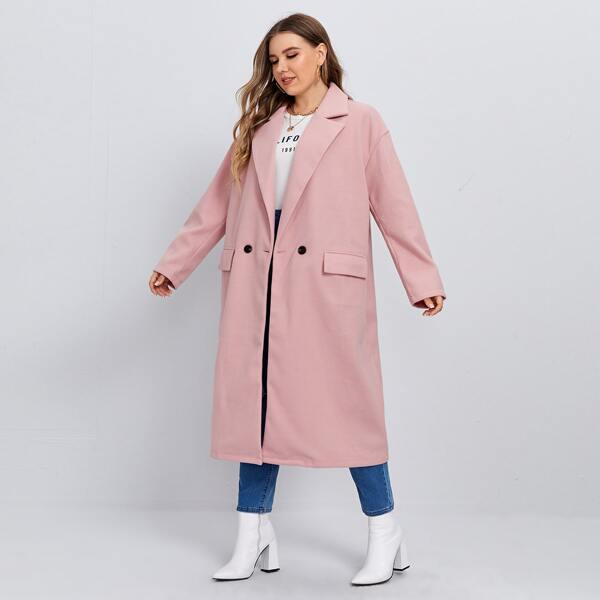 

Plus Flap Detail Double Button Overcoat, Baby pink