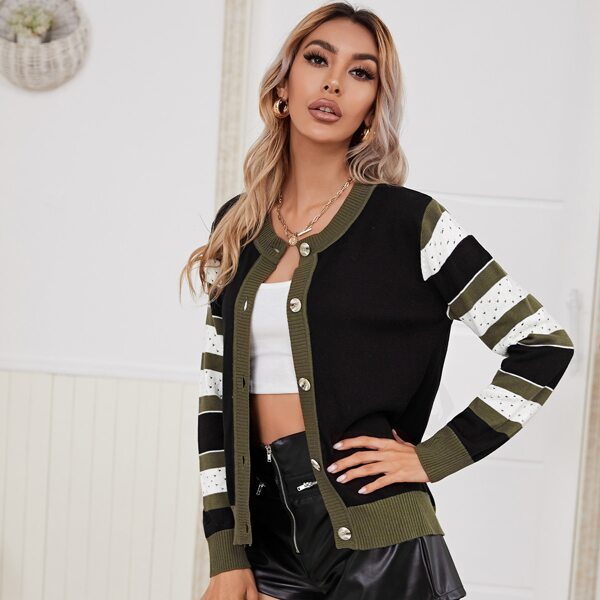 

Single Breasted Colorblock Cardigan, Black