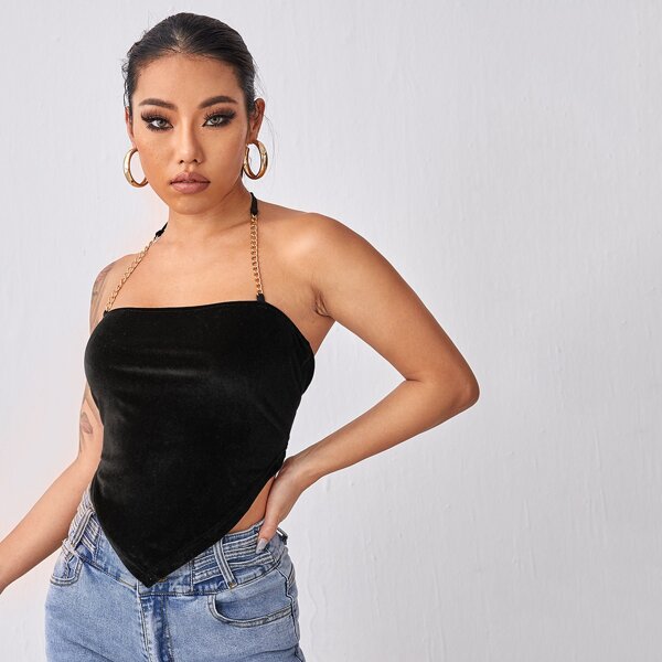 

Chain Detail Halter Neck Top, Black