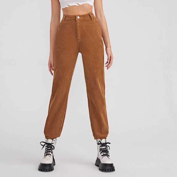 

Slant Pocket Elastic Cuff Corduroy Jogger Pants, Brown